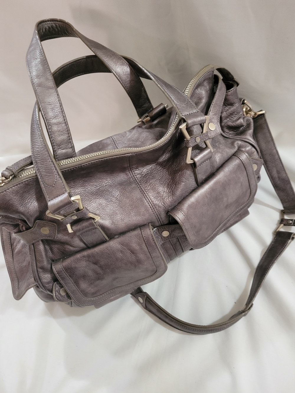 Junior Drake Large Satchel Purse Olive Green  Leather Shoulder Bag  Gray